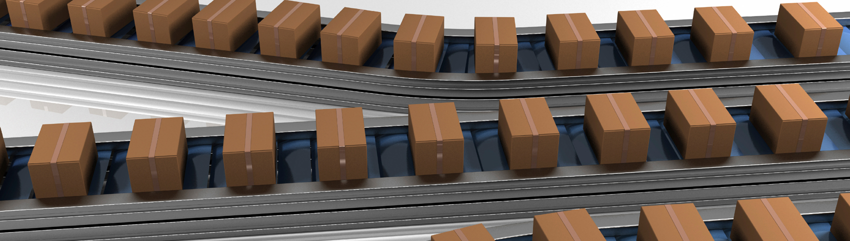 Une chaîne de production convoyant des boîtes